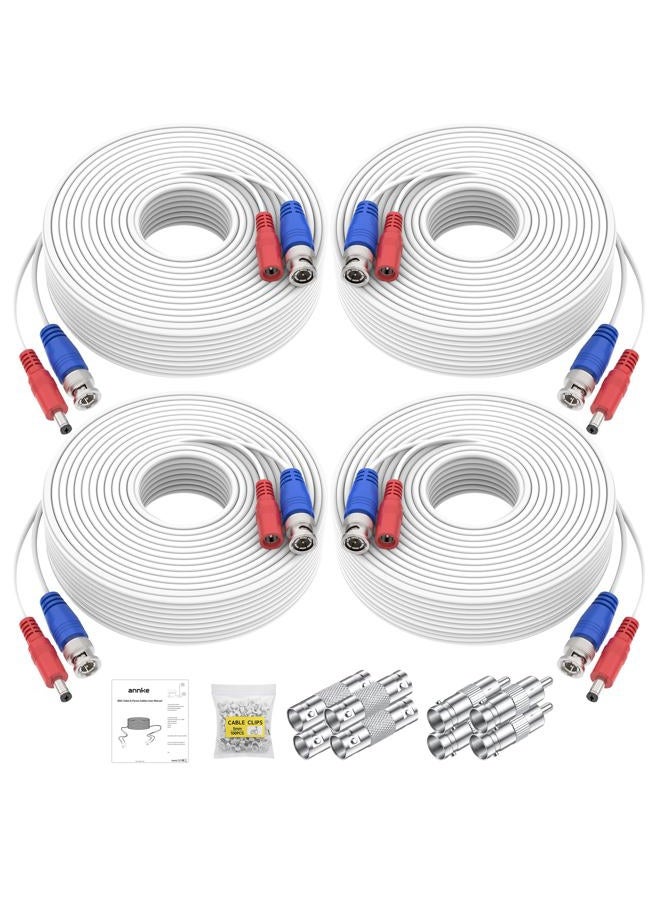 ANNKE 30M/100ft BNC Cable, Video Power Extension Surveillance Camera Cables for CCTV Security DVR System Installation, Free 8X BNC Connectors and 100pcs Cable Clips Included, 4 Pack, White - Image 1