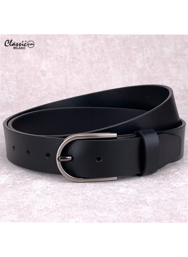 Classic Milano Belt for Men – Men’s Genuine Leather Belt with Pin Buckle – Black Formal Belt for Men – Premium Leather Belt for Office, Business & Casual Wear – Mens Belt Leather with Gift Box - Image 1