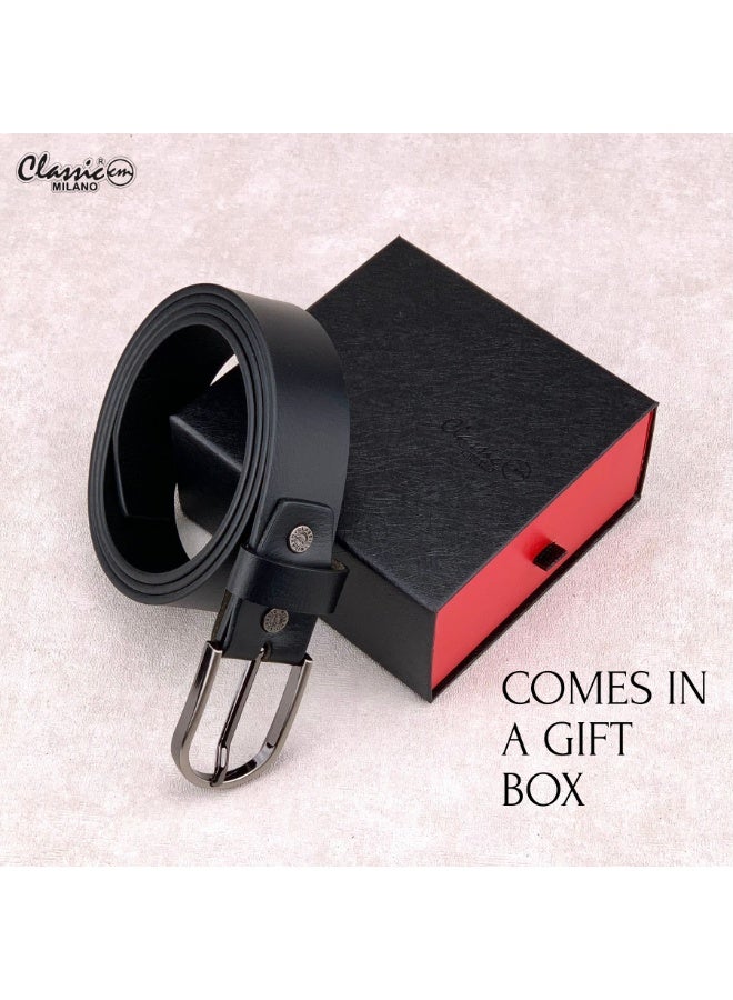 Classic Milano Belt for Men – Men’s Genuine Leather Belt with Pin Buckle – Black Formal Belt for Men – Premium Leather Belt for Office, Business & Casual Wear – Mens Belt Leather with Gift Box - Image 4
