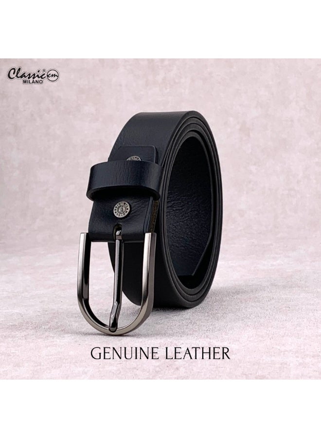 Classic Milano Belt for Men – Men’s Genuine Leather Belt with Pin Buckle – Black Formal Belt for Men – Premium Leather Belt for Office, Business & Casual Wear – Mens Belt Leather with Gift Box - Image 3