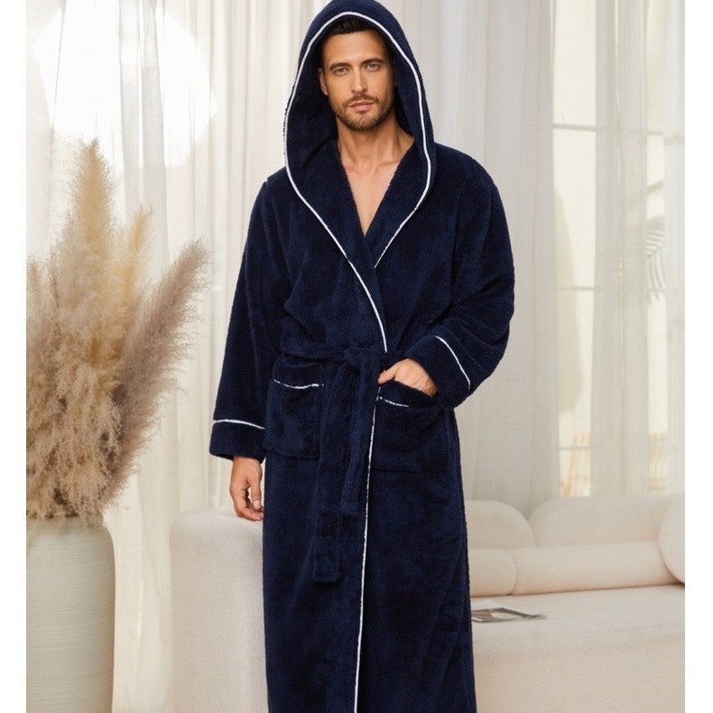 Popular Couple Nightgown Coral Velvet Bathrobe Men And Women Large Size Bathrobe Pajamas Women Hooded Nightgown - Image 4
