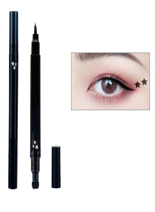 AKADO Eyeliner Stamp, Eyebrow Pencil Liquid Eyeliner Set, Waterproof Face Stamps With Heart, Flower, Star Eye Decoration Eye Liner Makeup Tool - Black. (Star) - Image 1