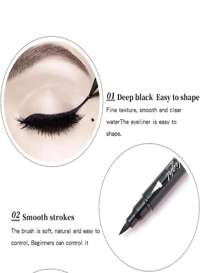 AKADO Eyeliner Stamp, Eyebrow Pencil Liquid Eyeliner Set, Waterproof Face Stamps With Heart, Flower, Star Eye Decoration Eye Liner Makeup Tool - Black. (Star) - Image 2