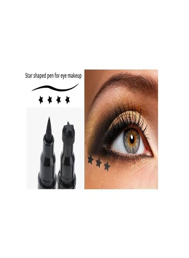 AKADO Eyeliner Stamp, Eyebrow Pencil Liquid Eyeliner Set, Waterproof Face Stamps With Heart, Flower, Star Eye Decoration Eye Liner Makeup Tool - Black. (Star) - Image 3