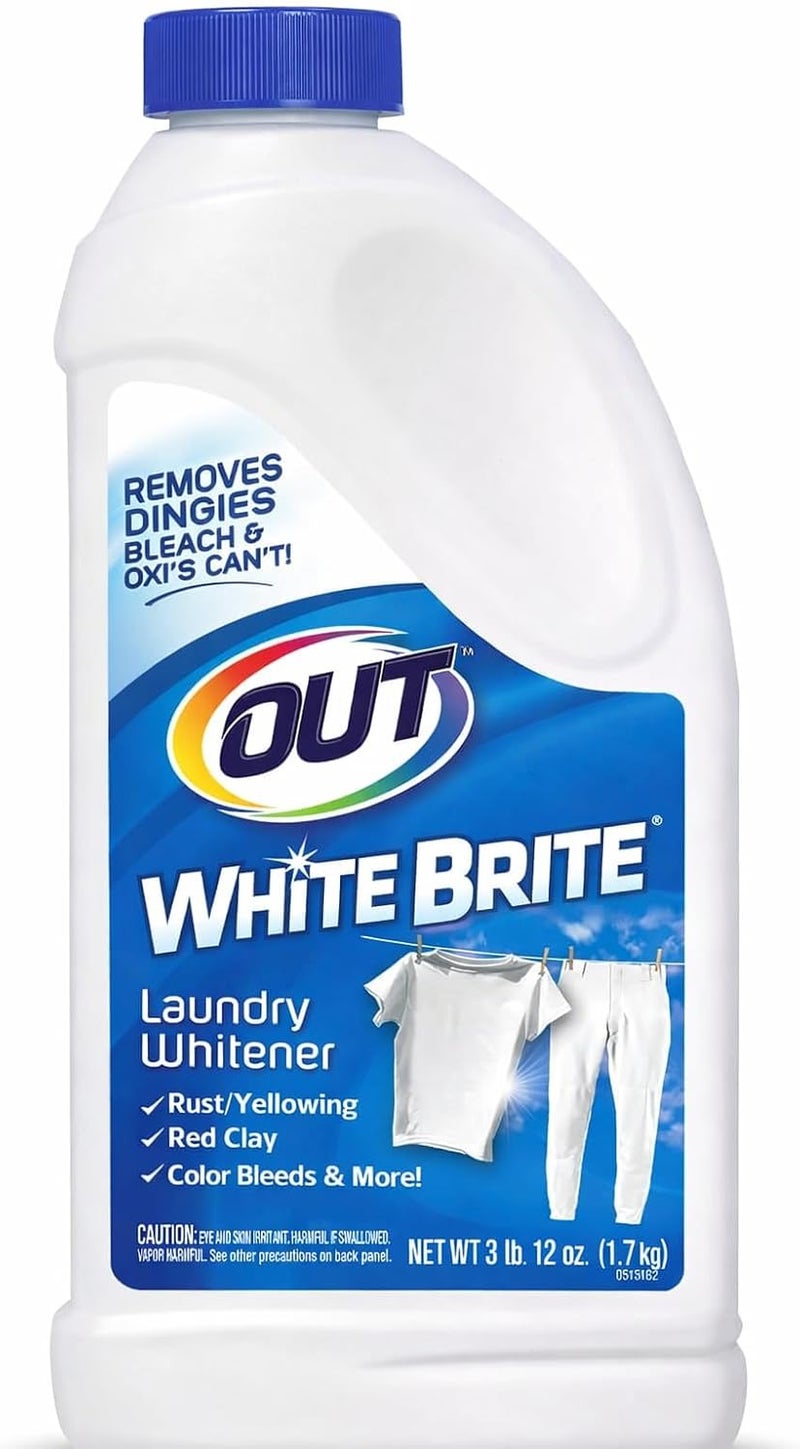OUT White Brite Laundry Whitener Powder, Stain Remover Detergent Booster for Clothes, Removes Red Clay and Rust Stains on White Clothing and Uniforms, 3 Pound 12 Ounce - Image 1