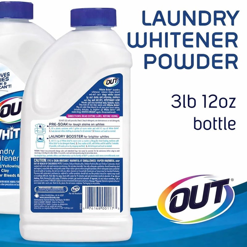OUT White Brite Laundry Whitener Powder, Stain Remover Detergent Booster for Clothes, Removes Red Clay and Rust Stains on White Clothing and Uniforms, 3 Pound 12 Ounce - Image 2