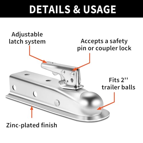 METOWARE Straight Trailer Tongue Coupler for 2" Ball, 2" Channel Width Trailer Coupler 3,500LBS - Image 3