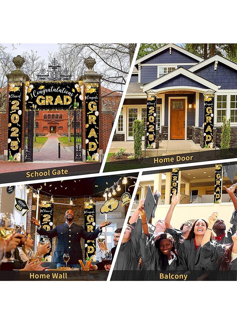 Yoawllty 2025 Graduation Decoration Banner, Congrats Grad Porch Banner Background for School, Perfect for Graduation Party Decoration(Black Gold) - Image 2