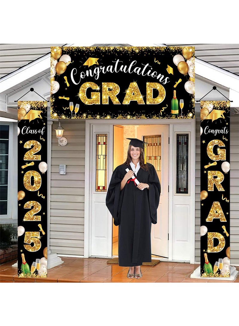 Yoawllty 2025 Graduation Decoration Banner, Congrats Grad Porch Banner Background for School, Perfect for Graduation Party Decoration(Black Gold) - Image 4