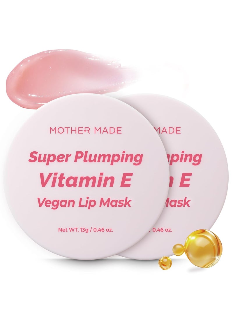 MOTHER MADE Lip Care Balm Plumping Vitamin E Vegan Lip Sleeping Mask 2EA with Organic Shea Butter Natural Oils Vegan Collagen For Dry Chapped Lips Stocking Stuffers Korean Skin Care 