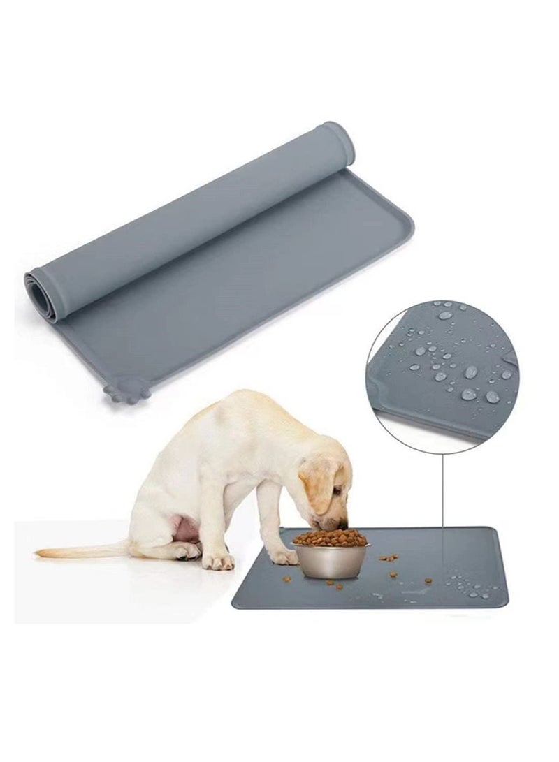 Pet Food Mat Pet Silicone Bowl Mat Pet Feeding Mat Waterproof Dog Cat Mat Premium Silicone Non-stick Non Slip Anti Spill Easy Clean(48 * 30) Gray