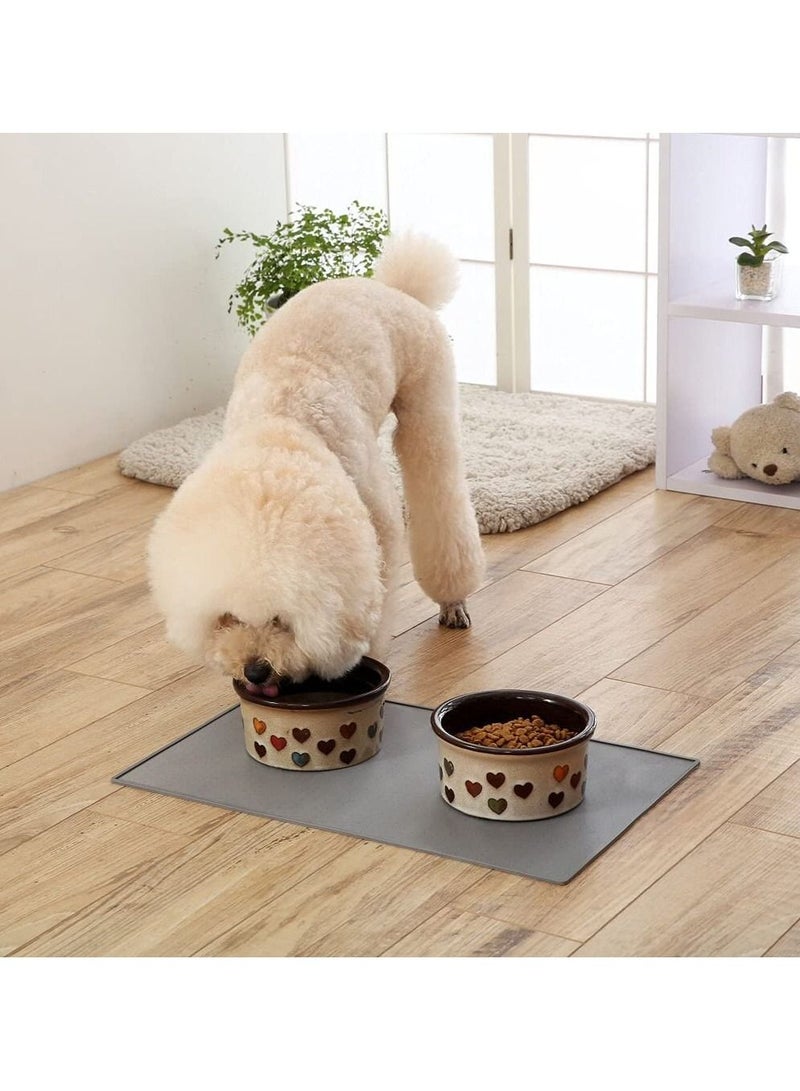 Pet Food Mat Pet Silicone Bowl Mat Pet Feeding Mat Waterproof Dog Cat Mat Premium Silicone Non-stick Non Slip Anti Spill Easy Clean(48 * 30) Gray