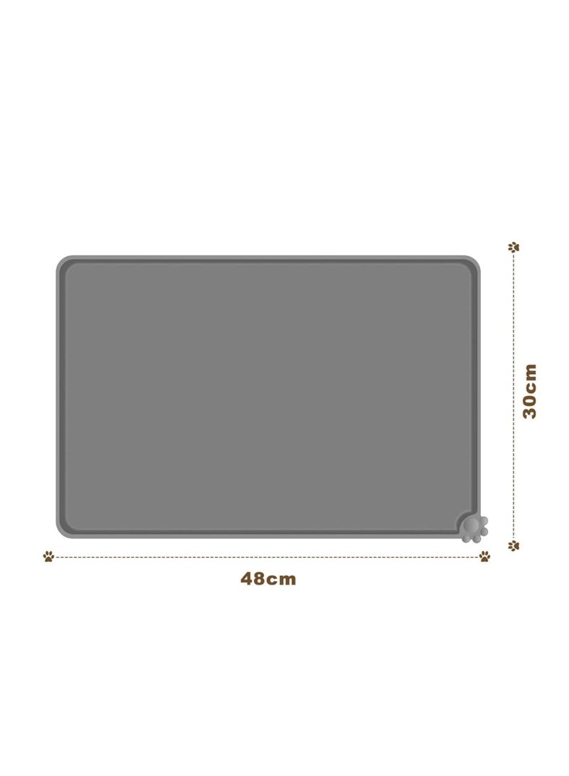 Pet Food Mat Pet Silicone Bowl Mat Pet Feeding Mat Waterproof Dog Cat Mat Premium Silicone Non-stick Non Slip Anti Spill Easy Clean(48 * 30) Gray