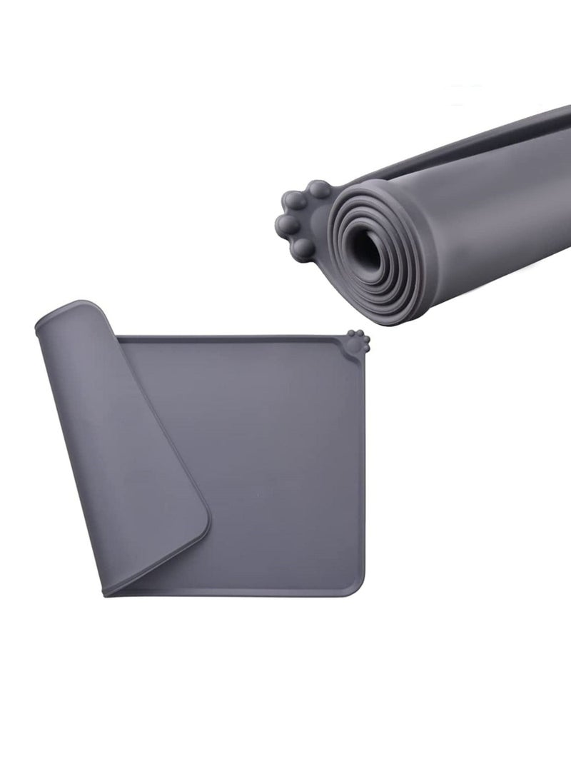 Pet Food Mat Pet Silicone Bowl Mat Pet Feeding Mat Waterproof Dog Cat Mat Premium Silicone Non-stick Non Slip Anti Spill Easy Clean(48 * 30) Gray