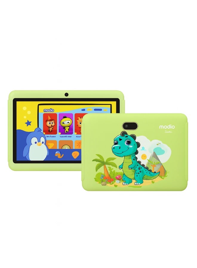 MODIO TAB Modio Kids Tab M5 – 7 Inch HD Display | 6GB RAM + 256GB ROM | Dual Camera | Android 13.0 | Cartoon Design (Green – Friendly Dinosaur)