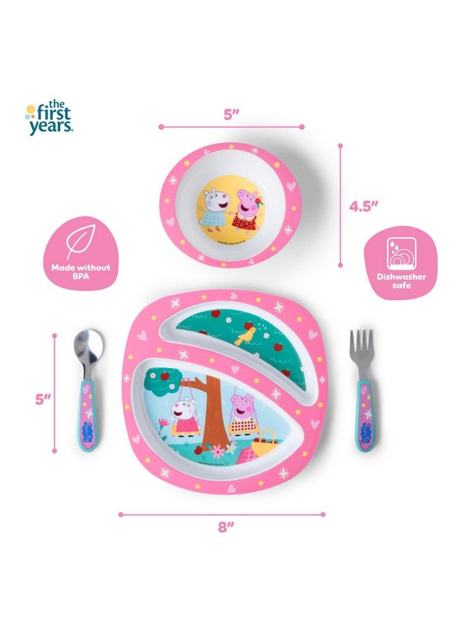 the FIRST years مجموعة أدوات تناول الطعام للأطفال من بيبا بيغ - تشمل طبق للأطفال، وعاء مقسم، وأدوات تناول الطعام للأطفال - آمنة للغسل في غسالة الصحون - مصنوعة بدون BPA - 4 قطع - Image 5