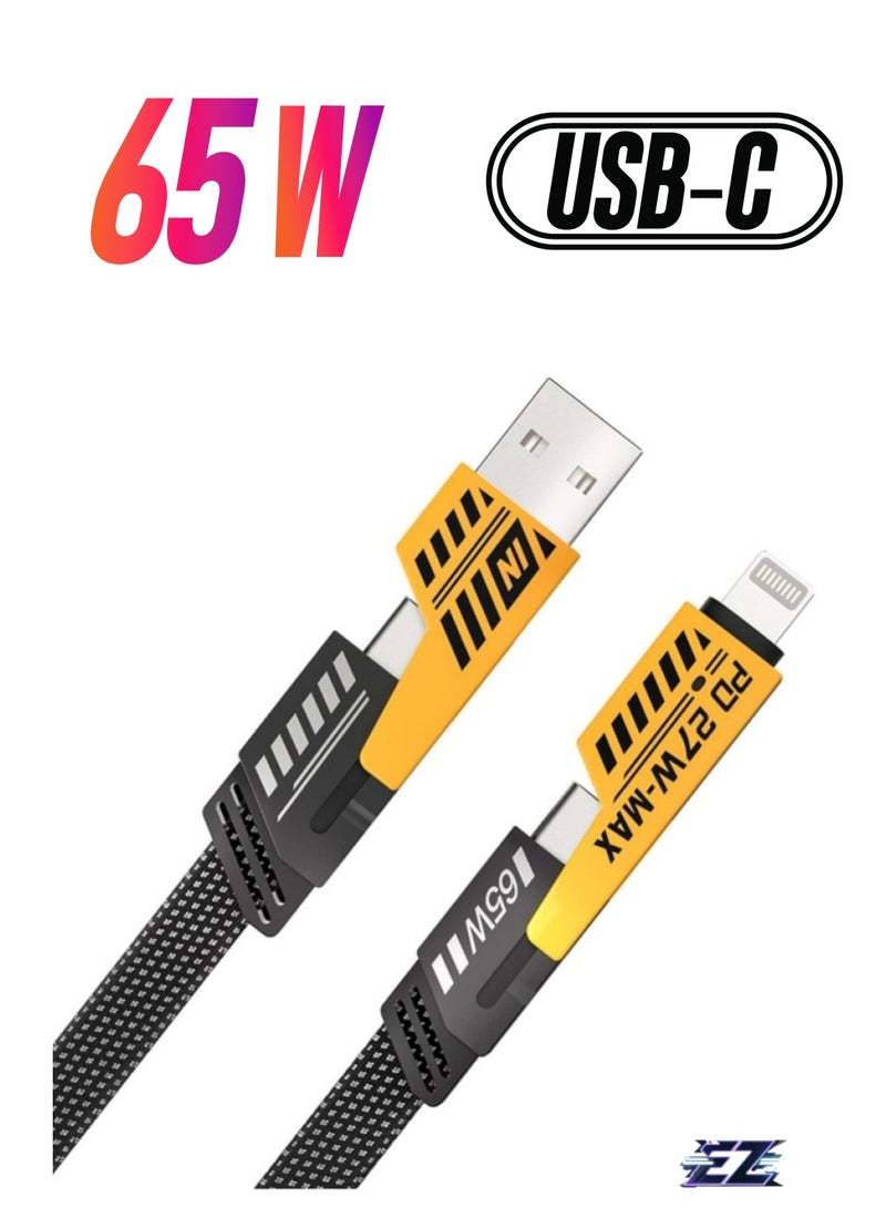 ELTRAZONE "4-in-1 Convertible Metal Fast Data Cable: 65W Braided 3.9ft USB-C/USB-A for iPhone, iPad, MacBook, AirPods, Samsung & Android (1.2M)" - Image 1