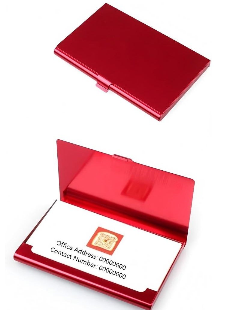 T NEWFUN Slim Business Card Case for Men & Women, Pocket Metal Case, Professional Stainless Steel Card Case for Business Cards, Slim Purse Name Card Holders  Buckle Style Shut, Red - Image 1