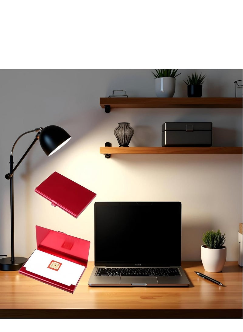 T NEWFUN Slim Business Card Case for Men & Women, Pocket Metal Case, Professional Stainless Steel Card Case for Business Cards, Slim Purse Name Card Holders  Buckle Style Shut, Red - Image 2