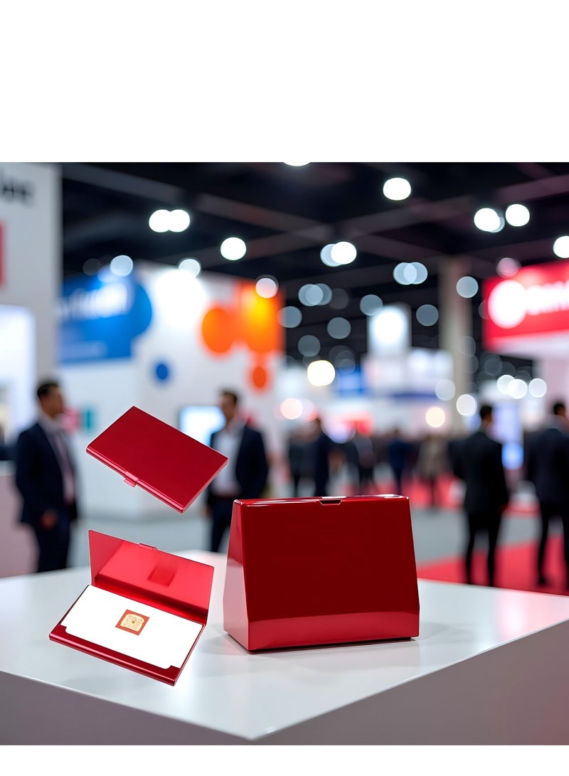 T NEWFUN Slim Business Card Case for Men & Women, Pocket Metal Case, Professional Stainless Steel Card Case for Business Cards, Slim Purse Name Card Holders  Buckle Style Shut, Red - Image 3