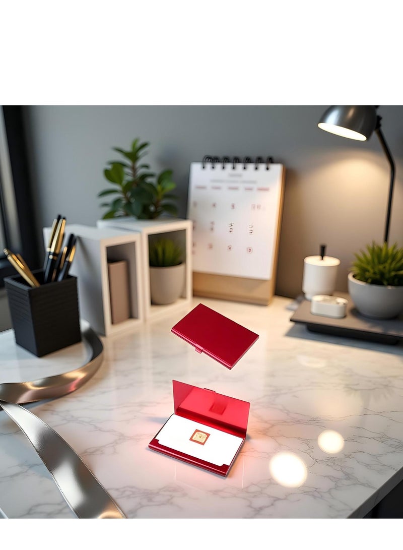 T NEWFUN Slim Business Card Case for Men & Women, Pocket Metal Case, Professional Stainless Steel Card Case for Business Cards, Slim Purse Name Card Holders  Buckle Style Shut, Red - Image 4