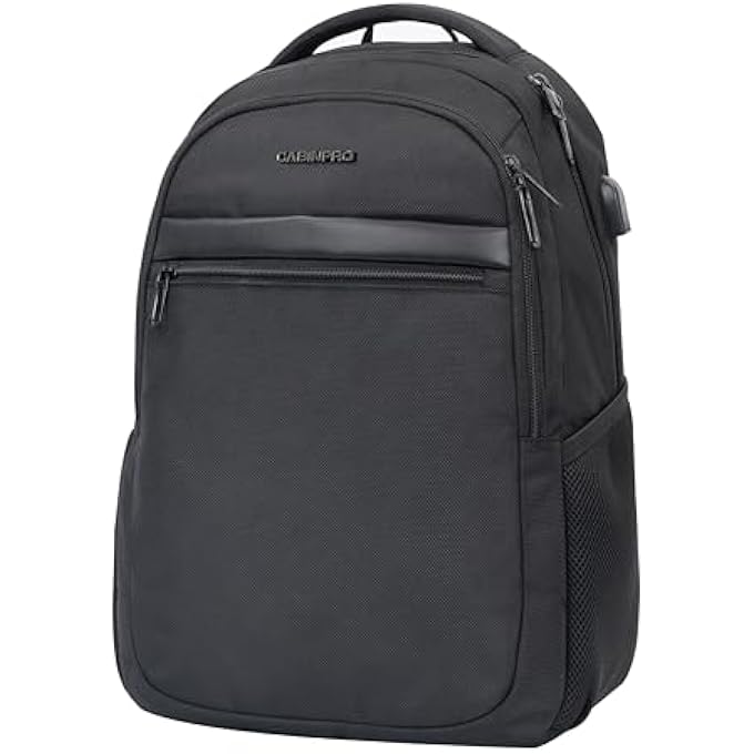 Cabinpro Premium Backpack Water Resistant Daypack with Builtin USB port for Men and Women on Casual Business School College Travel CP014 Black - Image 1
