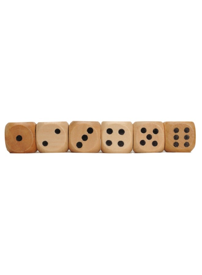 Wooden Dice Set, 16mm, 6-Sided, Rounded Corners, Black Pips, Pack of 6 with Cloth Bag - Image 1