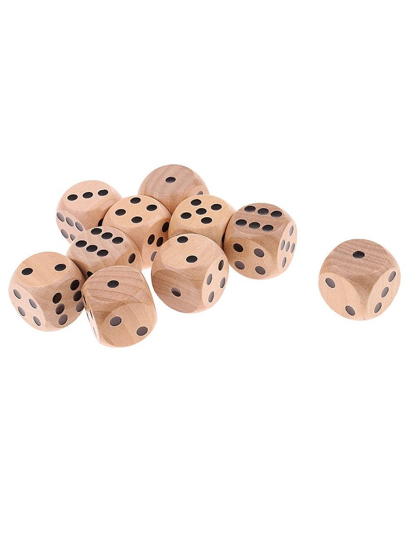 Wooden Dice Set, 16mm, 6-Sided, Rounded Corners, Black Pips, Pack of 6 with Cloth Bag - Image 2
