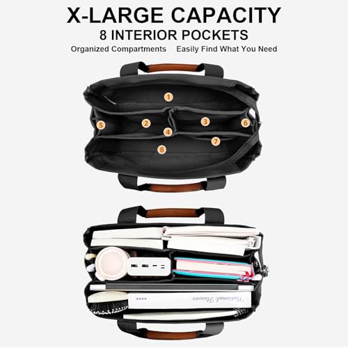 KKXIU Canvas Tote Bag for Women with Zipper and Compartments Crossbody Large Bible Messenger Purse Bag With Pockets - Black - Image 3