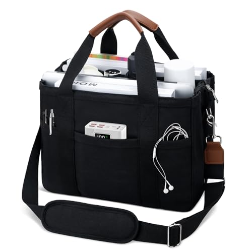 KKXIU Canvas Tote Bag for Women with Zipper and Compartments Crossbody Large Bible Messenger Purse Bag With Pockets - Black - Image 1