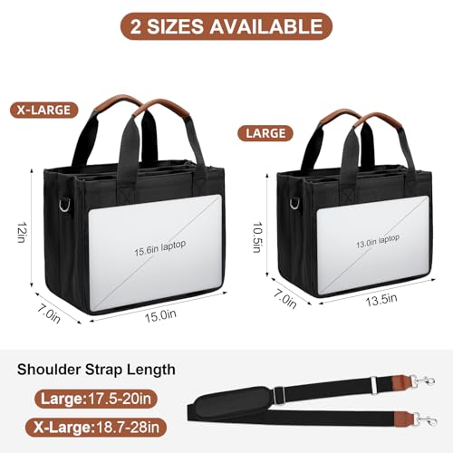 KKXIU Canvas Tote Bag for Women with Zipper and Compartments Crossbody Large Bible Messenger Purse Bag With Pockets - Black - Image 2