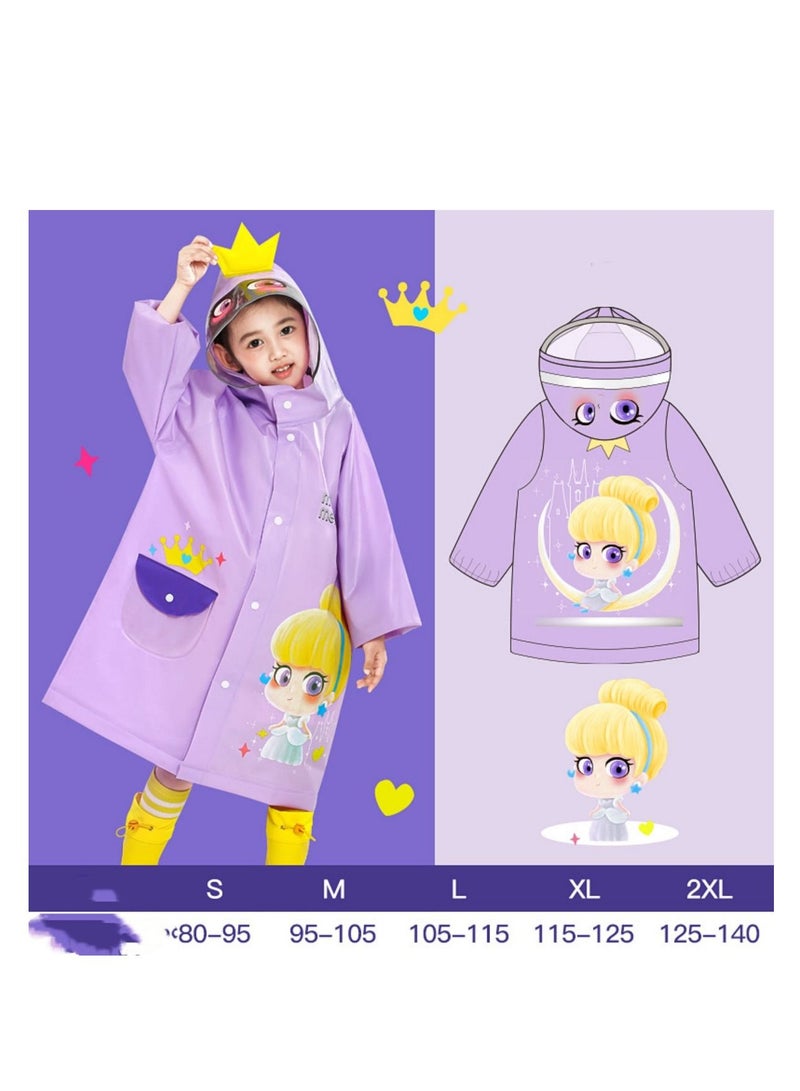 Loquat Children's Raincoat Waterproof Fashion Cartoon Schoolbag Bit Large Brim Transparent Poncho