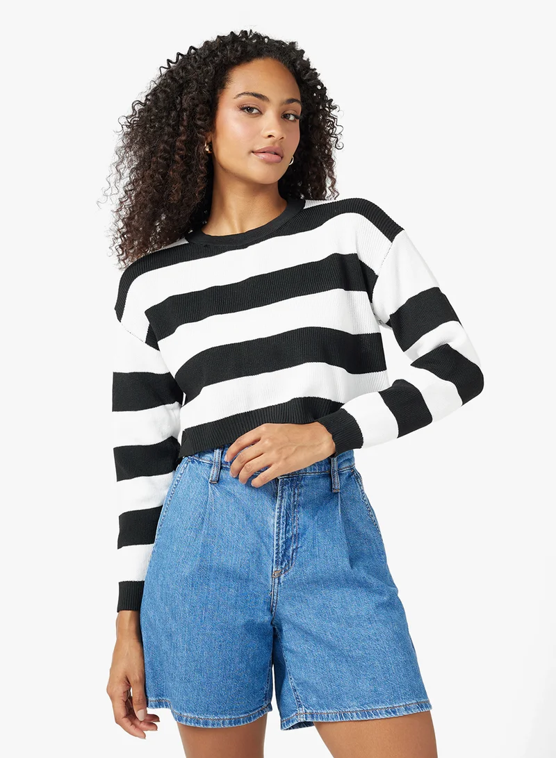 جينجر Crew Neck Stripe Sweater