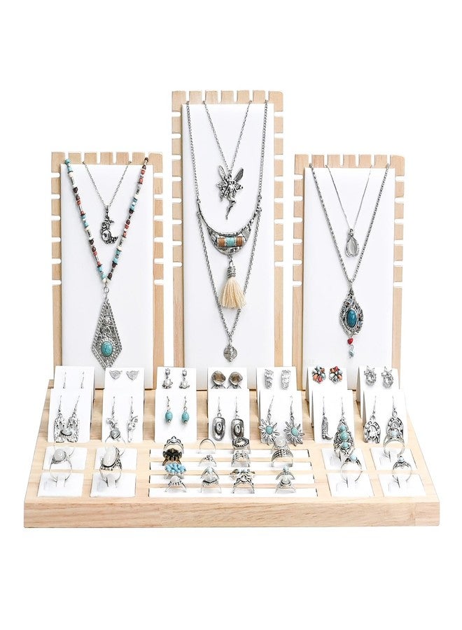 MOOCA Wooden Jewelry Display Stand Set - Versatile, Removable Organizer for Rings, Earrings, Necklaces & Pendants | Natural Wood Design with Faux Leather Trim, White Color - Image 3