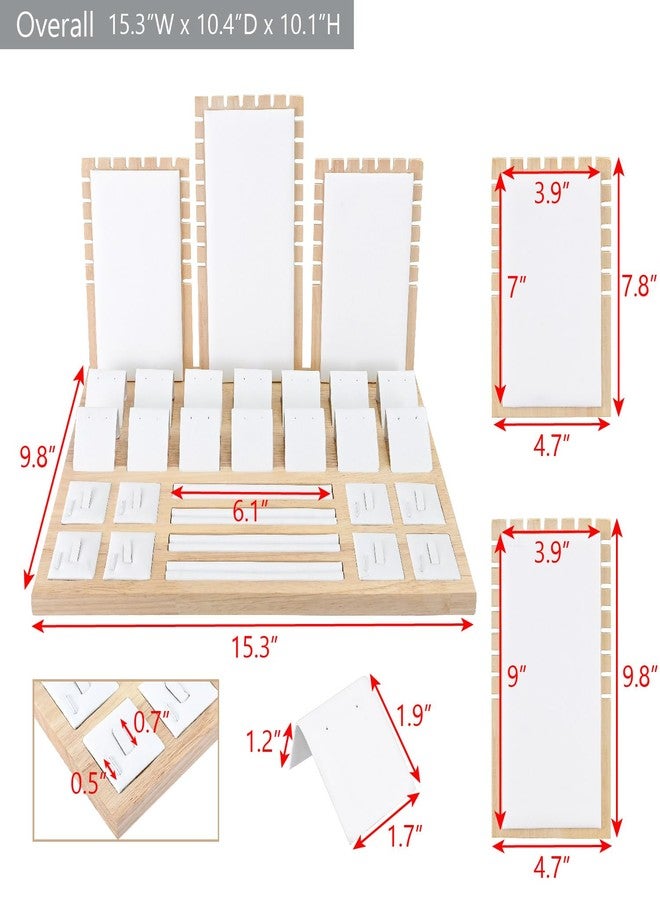 MOOCA Wooden Jewelry Display Stand Set - Versatile, Removable Organizer for Rings, Earrings, Necklaces & Pendants | Natural Wood Design with Faux Leather Trim, White Color - Image 2