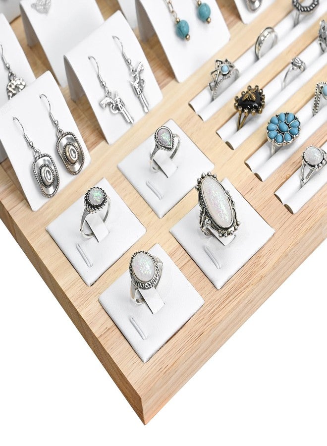 MOOCA Wooden Jewelry Display Stand Set - Versatile, Removable Organizer for Rings, Earrings, Necklaces & Pendants | Natural Wood Design with Faux Leather Trim, White Color - Image 4