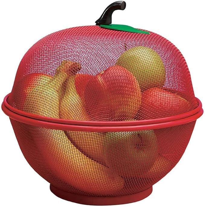 Red-Rubby RedRubby AppleShaped Stainless Steel Fruit Basket Vegetable Basket With Net Cover Vegetables Basket For Kitchen Large Protective Countertop Produce Cove 1 kilogram - Image 3