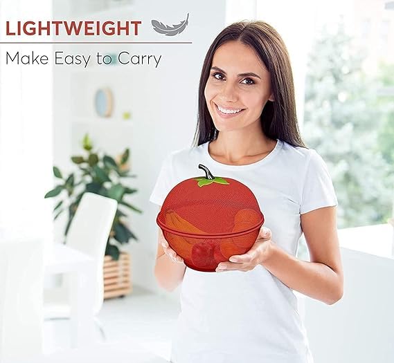 Red-Rubby RedRubby AppleShaped Stainless Steel Fruit Basket Vegetable Basket With Net Cover Vegetables Basket For Kitchen Large Protective Countertop Produce Cove 1 kilogram - Image 2