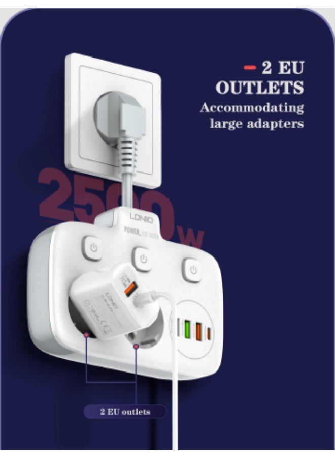 LDNIO SE2435 Portable Electrical Extension Socket with 2 EU AC Outlets 20W PD Fast Charging USB Power Strip Cube High-Quality Build - Image 2
