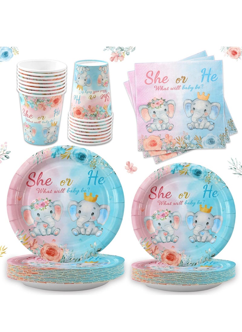 SYOSI - Gender Reveal Decorations Watercolor Elephant Blue Pink Plates Napkins Boy Girl He She What Will Baby Be Baby Shower Supplies, Gender Reveal Tableware Sets Cups for 16 Guests - Image 1