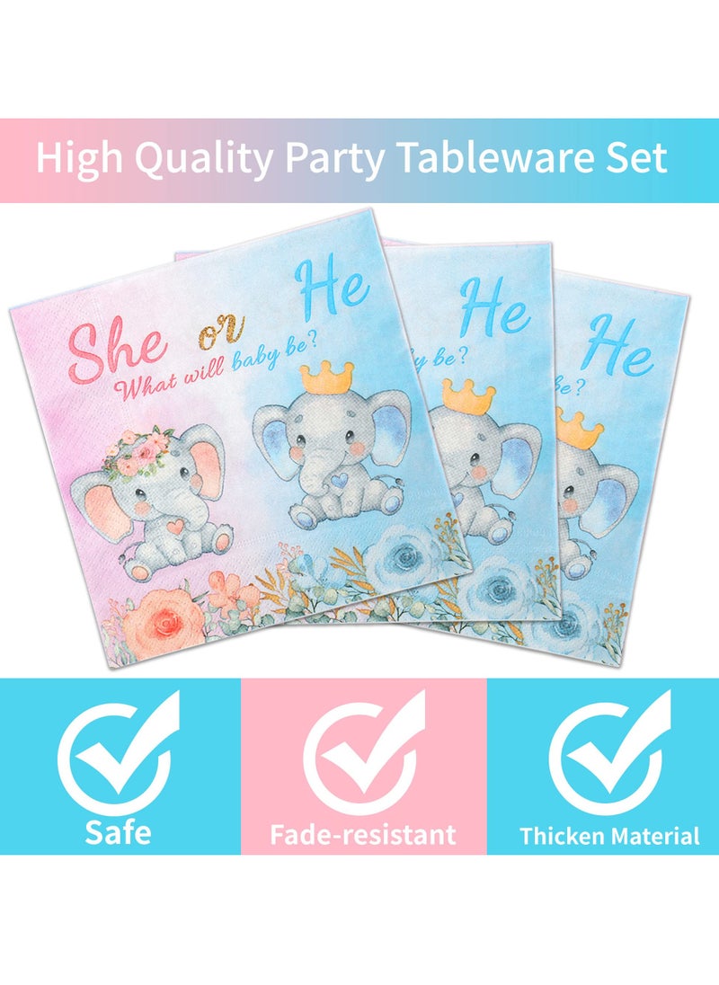 SYOSI - Gender Reveal Decorations Watercolor Elephant Blue Pink Plates Napkins Boy Girl He She What Will Baby Be Baby Shower Supplies, Gender Reveal Tableware Sets Cups for 16 Guests - Image 1