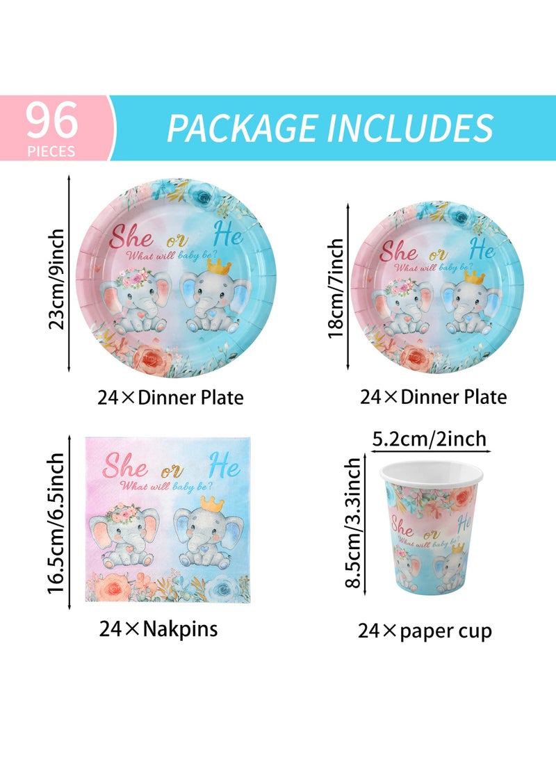 SYOSI - Gender Reveal Decorations Watercolor Elephant Blue Pink Plates Napkins Boy Girl He She What Will Baby Be Baby Shower Supplies, Gender Reveal Tableware Sets Cups for 16 Guests - Image 1