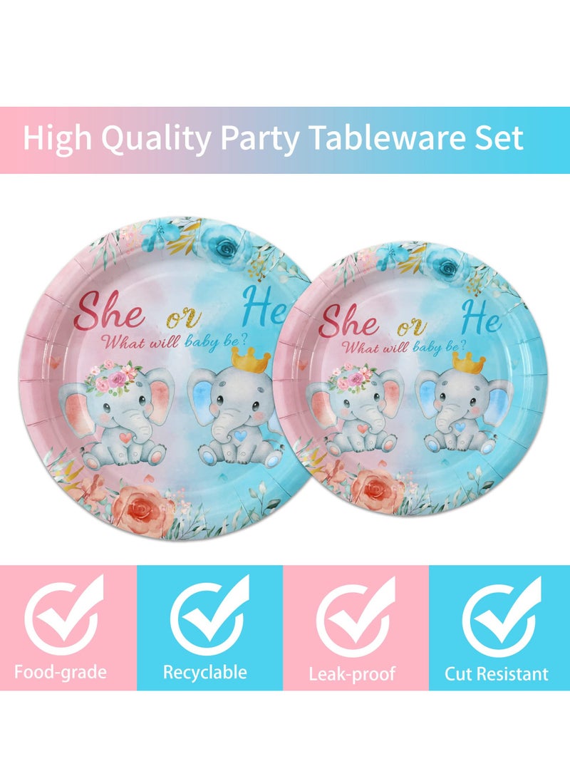 SYOSI - Gender Reveal Decorations Watercolor Elephant Blue Pink Plates Napkins Boy Girl He She What Will Baby Be Baby Shower Supplies, Gender Reveal Tableware Sets Cups for 16 Guests - Image 1