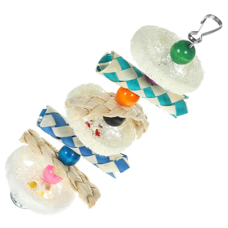 Natural Corn Leaf Loofah Woven Chewing Tube for Large Pet Birds Cage Teething Toy Random Color - Image 2