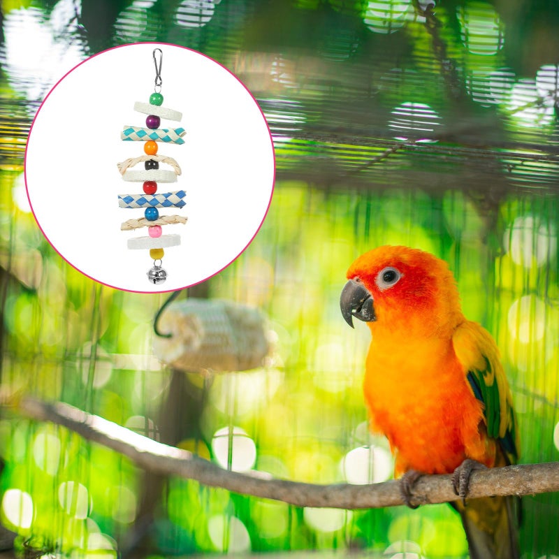 Natural Corn Leaf Loofah Woven Chewing Tube for Large Pet Birds Cage Teething Toy Random Color - Image 3