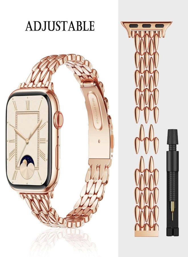 VISOOM Slim Gold Iwatch Bands Compatible With Apple Watch Bands 38/40/41/42mm Women - Thin Metal Dressy Luxury Cute Designer Apple Watch Series 11 10 Se 9 8 7 6 5 4 3 2 1 Bracelet Bands for Women - Image 5