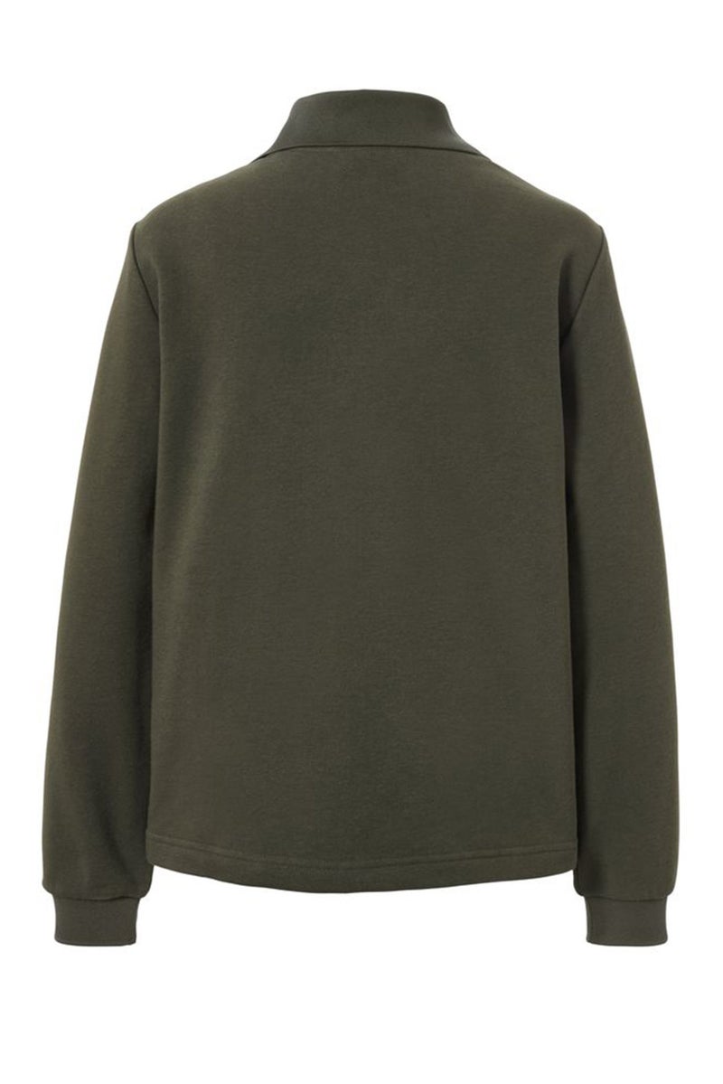 Tchibo Women Spread Collar Plain Long Sleeve Sweatshirt, Dark Olive - Image 3