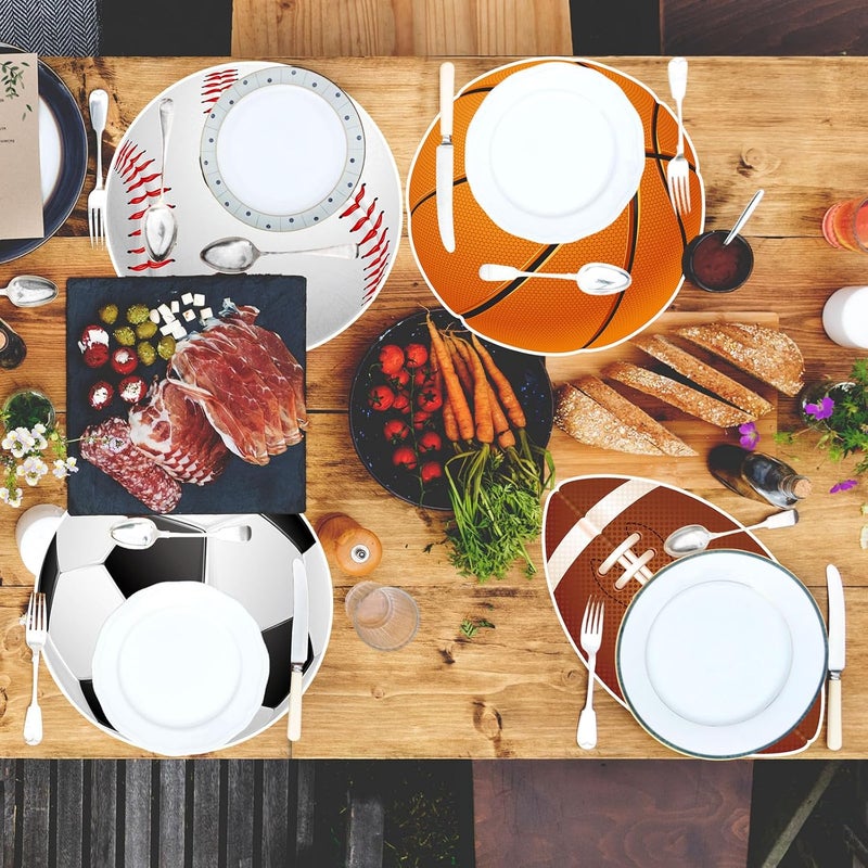 Whaline وهايلين 60 قطعة حصائر ورقية رياضية قابلة للتصرف حصائر روجبي حصائر كرة سلة كرة قاعدة كرة قدم حصائر طاولة ورقية دائرية زينة للطاولة للمنزل والمطبخ وطاولة العشاء ولوازم حفلات عيد الميلاد - Image 3