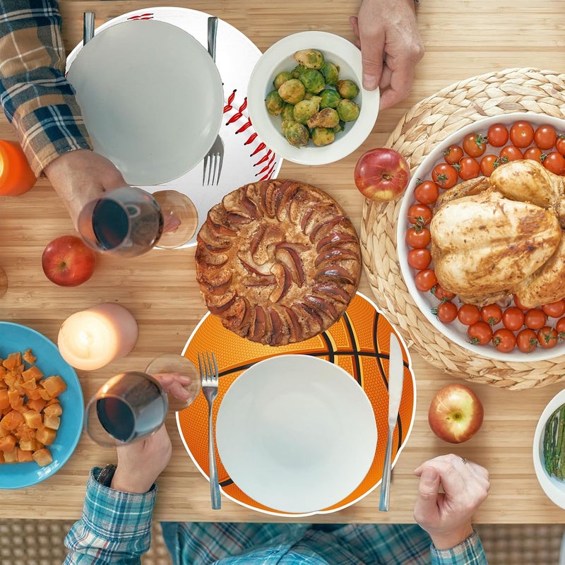 Whaline وهايلين 60 قطعة حصائر ورقية رياضية قابلة للتصرف حصائر روجبي حصائر كرة سلة كرة قاعدة كرة قدم حصائر طاولة ورقية دائرية زينة للطاولة للمنزل والمطبخ وطاولة العشاء ولوازم حفلات عيد الميلاد - Image 4