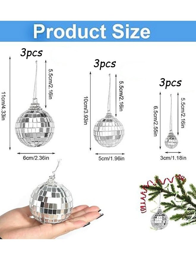 9 قطع كرات ديسكو فضية لامعة معلقة كرات ديسكو 3 سم 5 سم 6 سم كرات مرآة فضية لامعة عاكسة تستخدم لتزيين الحفلات وتأثيرات الإضاءة وتزيين المنزل ودعائم المسرح والعطلات وحفلات الزفاف - Image 2